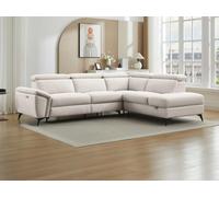 Canapé d'angle droit relax électrique en tissu chiné beige CADILO