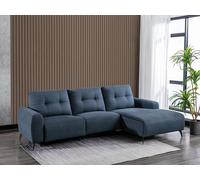 Canapé d'angle droit relax électrique en tissu chiné bleu NERUDA