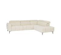 Canapé d'angle droit relax électrique en tissu texturé beige CALDORIA