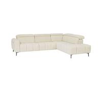 Canapé d'angle droit relax électrique en tissu texturé beige CALDORIA