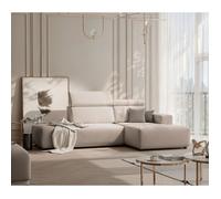 Canapé d'angle Droit RICO - 4 places - Canape Fixe avec Tétières - en tissu lisse - Beige