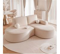 Canapé d'angle Droit SOFIA - 3 places - Canapé Arrondi Tissus Amovibles - Velours élégant brillant - Beige