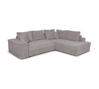 Canapé d'angle droit TAMIA convertible avec coffre et 2 poufs en tissu - Gris clair - L288 x P224 x H87cm - LOUNGITUDE