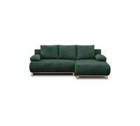 Canapé d'angle droite convertible - 3 places - - Tissu velours côtelé vert foncé - Coffre de rangement - 192 x 84 x 93