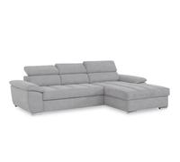 Canapé d'angle droite convertible avec méridienne coffre KID tissu gris clair