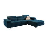 Canapé d'angle ELMA, Canape Convertible - Droit - Angle - 3 places - 280x205x90 cm - Tissu velours MONOLITH 77 - Bleu