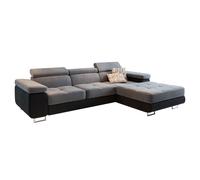 Canapé d'angle ELMA, Canape Convertible - Droit - Angle - 3 places - 280x205x90 cm - Tissu velours MONOLITH 84 + MONOLITH 95 - Gris