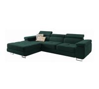 Canapé d'angle ELMA, Canape Convertible - Gauche - Angle - 3 places - 280x205x90 cm - Tissu velours MONOLITH 37 - Vert