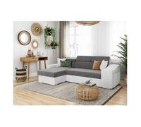 Canapé d'angle ELONA convertible bi-matière Blanc et Gris avec poufs de rangement à droite - L264 x P162 x H75cm - LOUNGITUDE
