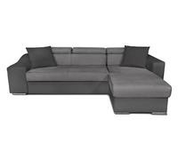Canapé d'angle ELONA convertible bi-matière Gris avec poufs de rangement à gauche