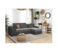 Canapé d'angle ELONA convertible bi-matière Gris avec poufs de rangement à gauche - L264 x P162 x H75cm - LOUNGITUDE