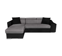 Canapé d'angle ELONA convertible bi-matière Gris et Noir avec poufs de rangement à droite
