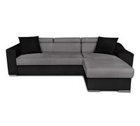 Canapé d'angle ELONA convertible bi-matière Gris et Noir avec poufs de rangement à gauche