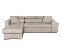 LOUNGITUDE Canapé d'angle Elona Convertible en Tissu - Beige, Position du Rangement poufs - Droit