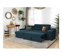 Canapé d'angle ELONA Convertible en tissu bleu pétrole avec poufs de rangement à droite
