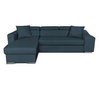 Canapé d'angle ELONA Convertible en tissu bleu pétrole avec poufs de rangement à gauche