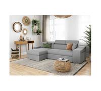 LOUNGITUDE - Canapé d'angle réversible, Convertible avec Coffre et 2 poufs en Tissu - Gris - 3 Places + 2 poufs