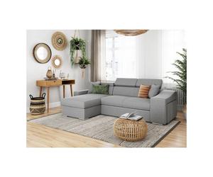 Canapé d'angle ELONA convertible en tissu gris clair avec poufs de rangement à droite - L264 x P162 x H75cm - LOUNGITUDE
