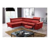 Canapé d'angle en cuir italien de luxe 5/6 places avec relax électrique et coffre, LINCOLN, rouge foncé, angle gauche