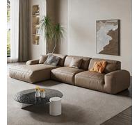 Canapé d'angle en Cuir Kaki, Alliant Luxe et simplicité Italiens, spacieux et Confortable, avec Une Structure en Bois Massif, de Grande Taille et au Design Moderne, idéal pour Un Salon, Un Bureau