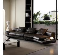 Canapé d'angle en Cuir Marron foncé de Forme spéciale, Style Italien Simple et Luxueux, Structure en Bois Massif, canapé spacieux et Moelleux, Grande Taille Moderne, Convient pour Le Salon/Bureau