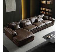Canapé d'angle en Cuir Marron foncé, Style Italien, Luxueux et épuré, spacieux et Confortable, avec Une Structure en Bois Massif, de Grande Taille et au Design Moderne, idéal pour Un Salon, Un Bureau
