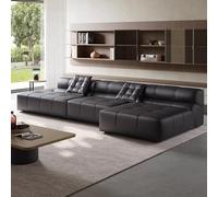 Canapé d'angle en Cuir Noir de Luxe Italien, spacieux et Moelleux, avec Une Structure en Bois Massif, de Grande Taille et au Design Moderne, idéal pour Un Salon, Un Bureau ou Un Appartement.