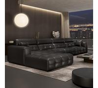 Canapé d'angle en Cuir Noir de Style Italien Simple et Luxueux, spacieux et Confortable avec Une Structure en Bois Massif, de Grande Taille et Moderne, idéal pour Un Salon,Un Bureau ou Un Appartement