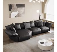 Canapé d'angle en Cuir Noir, Style Italien Luxueux et épuré, Structure en Bois Massif, spacieux et Moelleux, Dimensions Modernes, idéal pour Salon, Bureau ou Villa.