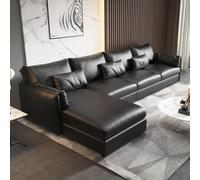 Canapé d'angle en Cuir Noir, Style Minimaliste Moderne et Luxueux Italien, Structure en Bois Massif, spacieux et Moelleux, Grandes Dimensions Modernes, idéal pour Salon, Bureau, Villa ou hôtel.