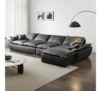 Canapé d'angle en Cuir Noir, Style Minimaliste Moderne et Luxueux Italien, Structure en Bois Massif, spacieux et Moelleux, Grandes Dimensions Modernes, idéal pour Le Salon, Le Bureau ou Une Villa.