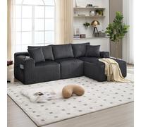 Canapé d'angle en Forme de L, 257 cm Canapé Sectionnel Modulaire en Velours Côtelé, Canapé Compressé, Siège Profond, 2 Porte-gobelet, 5 Coussins, Canapé Modulaire avec Méridienne pour Salon(J-Grey)