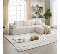 Canapé d'angle en Forme de L, 257 cm Canapé Sectionnel Modulaire en Velours Côtelé, Canapé Compressé, Siège Profond, 2 Porte-gobelet, 5 Coussins, Canapé Modulaire avec Méridienne pour Salon(J-Beige)