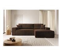 Canapé d'angle en forme de L avec fonction de couchage - FARESE NEW - en velours côtelé - marron- côté droit