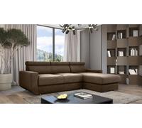 Canapé d'angle en forme de L avec revêtement en velours Bonny 236 cm Canapé d'angle avec fonction de relaxation, angle rembourré avec rideau à soufflet, couleur : marron (monolith 02)