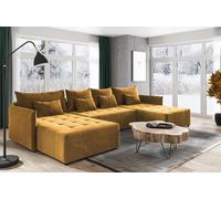 Canapé d'angle en forme de U Ben Canapé d'angle en velours avec fonction de couchage, coffre de rangement, couleur : jaune moutarde