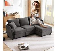 Canapé d'angle en L avec chargeur USB, canapé convertible 3 places avec repose-pieds,canapé 3 places relax avec porte-gobelet,rangement d'accoudoir et 2 oreillers,convient pour salon (Gris foncé-1)