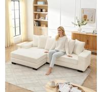 Canapé d'angle en L - Canapé 4 places, 256,5 x 133,5 x 89 cm, velours côtelé classique, pieds robustes en plastique, design modulable, 6 coussins inclus, idéal pour les salons, appartements et bureau