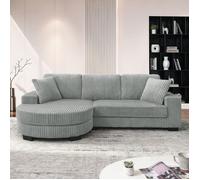 Canapé d'angle en L,canapé 4 places,256,5x133,5x89 cm,velours côtelé,canapé modulable,avec pouf ovale,2 coussins,pour les salon,gris