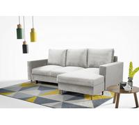Canapé d'angle en L de style scandinave DAVE, coin avec fonction sommeil et coffre de lit, canapé d'angle avec pieds en bois (tissu : fancy 83 - gris clair, ottomane : droite)