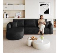 Canapé d'Angle en L en Chenille, Salon et Appartement, Noir, 266 cm
