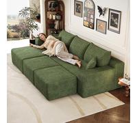 Canapé d'angle en L moderne 241 cm avec deux tabourets,canapé 3 places en velours côtelé avec assise profonde et angle intégré,canapé convertible modulaire,Chaise longue orientée à gauche,Vert