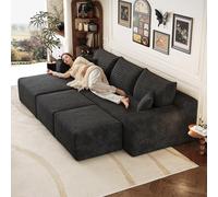 Canapé d'angle en L moderne 241 cm avec deux tabourets,canapé 3 places en velours côtelé avec assise profonde et angle intégré,canapé convertible modulaire,Chaise longue orientée à gauche,Noir