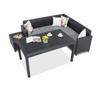 Canapé d'angle en résine tressée avec table de jardin Nebraska Comida 5 Bica anthracite