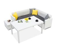 Canapé d'angle en résine tressée avec table de jardin Nebraska Comida 5 Bica blanc