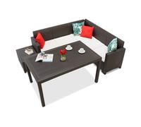 Canapé d'angle en résine tressée avec table de jardin Nebraska Comida 5 Bica marron