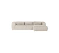 Canapé d'angle en tissu polyester gris clair, 5 places, angle droit, côtelé, relax, bois FSC - Woood, BEAN - 305x106x73 cm