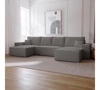 Canapé d'angle en U avec fonction sommeil Bergamo - Canapé d'angle 375 cm avec coffre de lit, canapé-lit U gris foncé (Anthology 18)