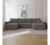 Canapé d'angle en U avec fonction sommeil Bergamo - Canapé d'angle 375 cm avec coffre de lit, canapé-lit U gris foncé (Amor Velvet 4321)