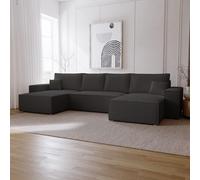 Canapé d'angle en U avec fonction sommeil Bergamo - Canapé d'angle 375 cm avec coffre de lit, Canapé-lit U noir (Anthology 19)